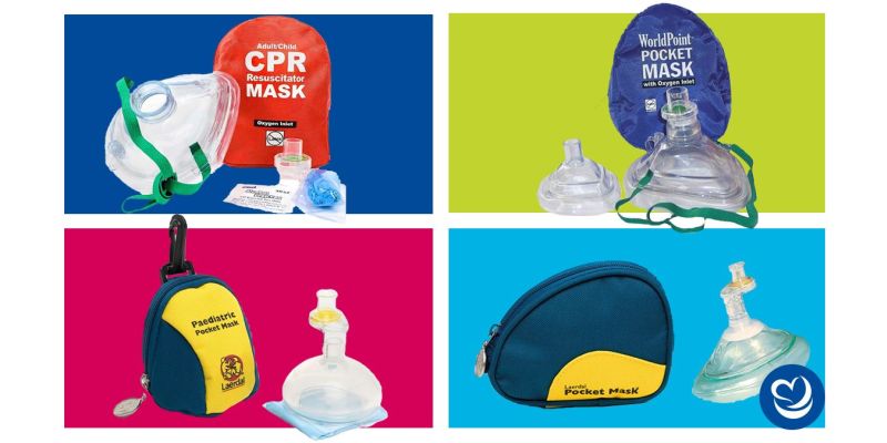 Image of different pocket masks that WorldPoint carries from various brands like WorldPoint, WNL, and Laerdal.