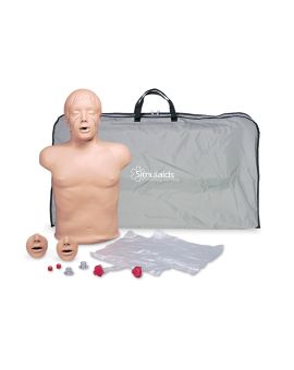 Brad adult CPR manikin torso pictured with accessories and carry bag
