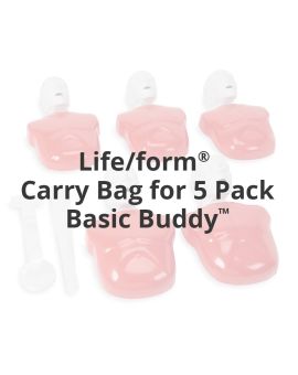 faded image of 5 Basic Buddy CPR manikins with text overlay "Life/form Carry Bag for 5 Pack Basic Buddy"