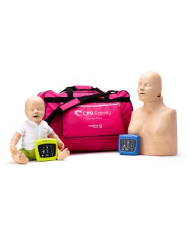 CPR Family Starter Pack containing a light skin CPR Taylor & a light skin Baby Tyler, with feedback monitors & carry bag
