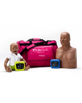 CPR Family Starter Pack containing a dark skin CPR Taylor & a dark skin Baby Tyler, with feedback monitors & carry bag