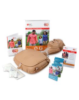 inflatable adult/child manikin with kit box, DVD, reminder card, and wipes