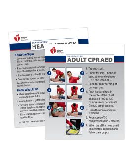 Front and back sides of the Heartsaver Adult CPR AED Wallet Card 